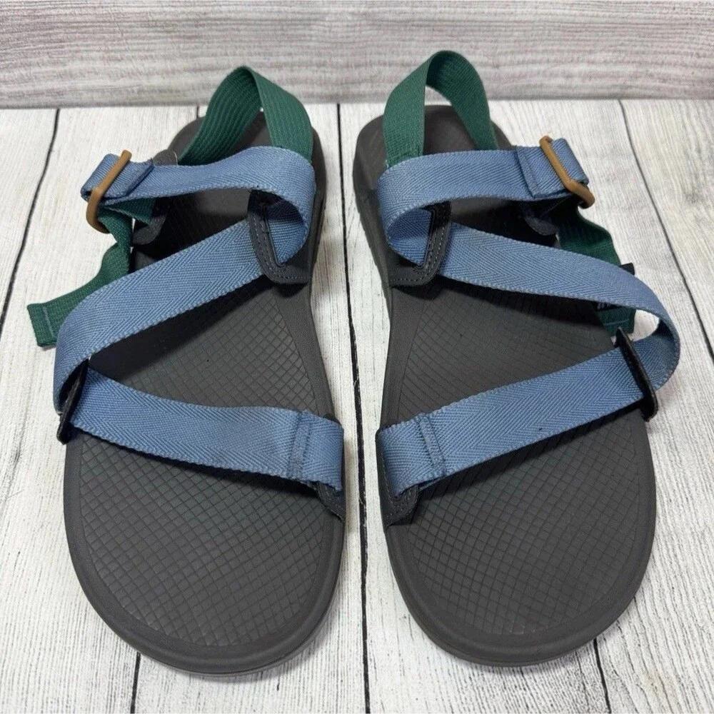 Chaco Mens Lowdown Strappy Sport Sandals Blue Green Polyester Size 10